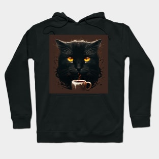 Black Cat Drinking Coffee, Coffee Cat Lover Hoodie